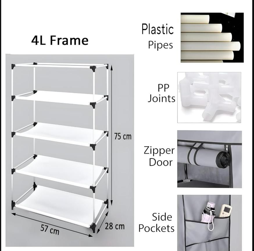 Collapsible Wardrobe Cabinet - 4 Layer Shoe Rack