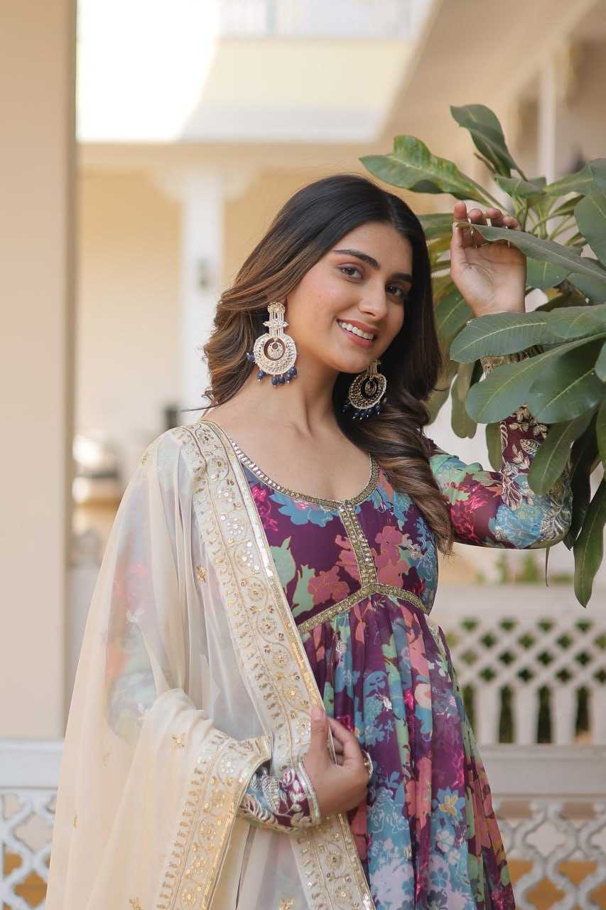 Ethereal Elegance – Russian Silk Embroidered Anarkali Set